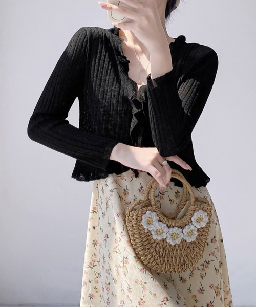 セール】【7カラー展開】フリルボレロ 薄手ニットカーディガン春夏