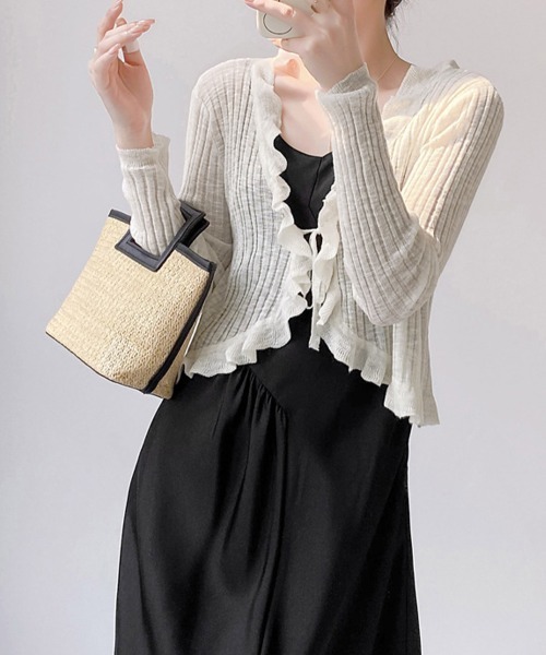 セール】【7カラー展開】フリルボレロ 薄手ニットカーディガン春