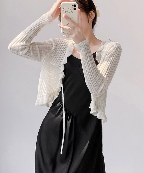 Miniministore(ミニミニストア)の「【7カラー展開】フリルボレロ 薄手ニットカーディガン春夏(カーディガン/ボレロ・レディース・ベージュ/イエロー×グリーン/ラベンダー/ピンク/オフホワイト/ブラック/ライトブルー・FREE)」の19枚目の写真