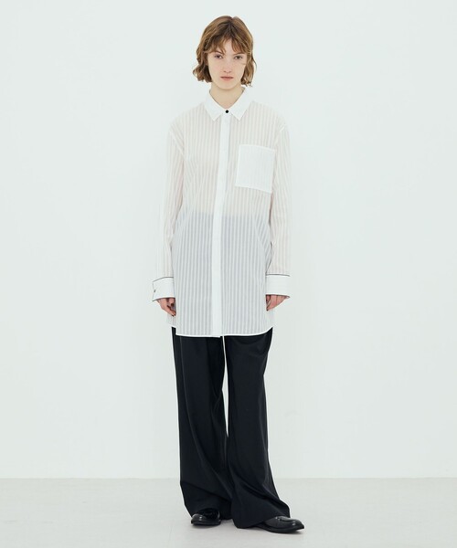 コットン シャドーストライプ ロングシャツ（シャツ/ブラウス
