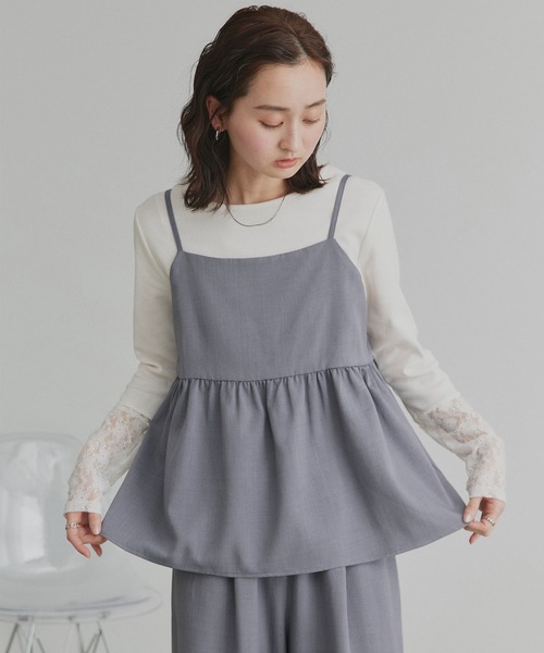 ad thie(アドティエ)の「ペプラム キャミソール ロングパンツ セットアップ(キャミソール・レディース・グレイッシュブルー/ダークグレー/ブラック/アイボリー/ライトグレー・FREE)」の22枚目の写真