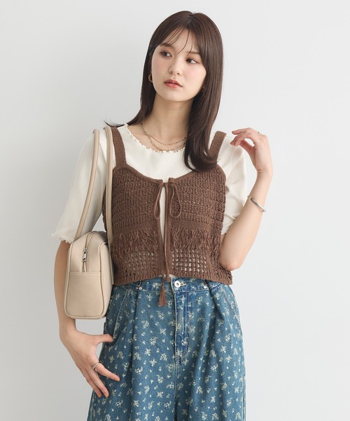 earth music&ecology（アースミュージックアンドエコロジー）の「フリンジニットビスチェ（ベスト・レディース・ブラック/ブラウン/アイボリー・FREE）」の10枚目の写真