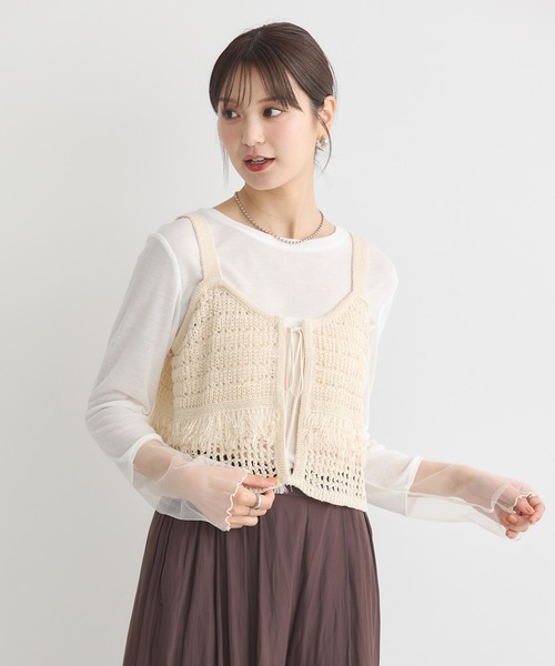 earth music&ecology（アースミュージックアンドエコロジー）の「フリンジニットビスチェ（ベスト・レディース・ブラック/ブラウン/アイボリー・FREE）」の4枚目の写真