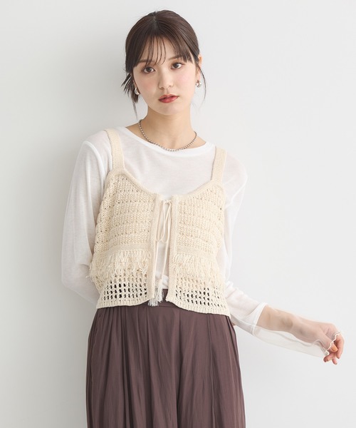 earth music&ecology（アースミュージックアンドエコロジー）の「フリンジニットビスチェ（ベスト・レディース・ブラック/ブラウン/アイボリー・FREE）」の6枚目の写真