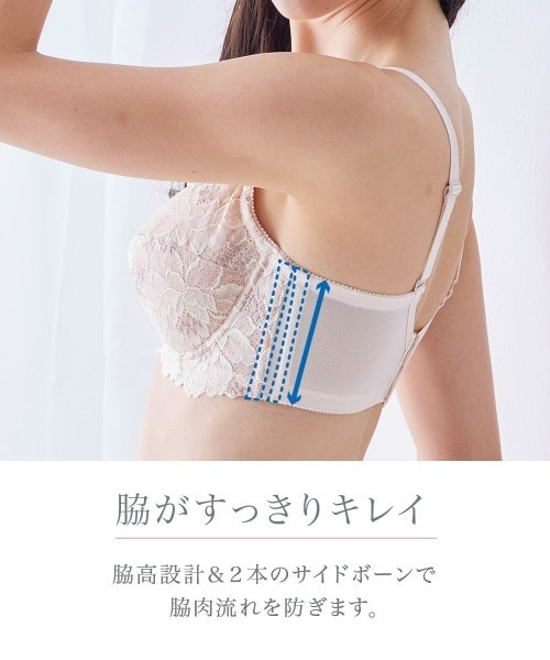 nissen（ニッセン）の「脇高編レースフルカップブラジャー（ピオニー柄）（日本製レース）（トリンプ）（n,FULLRE）（D70～F80）（ブラジャー・レディース・ブルー/チェリーピンク/ブラック/ベージュ/レッドパープル・D70/D75/D80/E70/E75/E80/F70/F75/F80）」の19枚目の写真