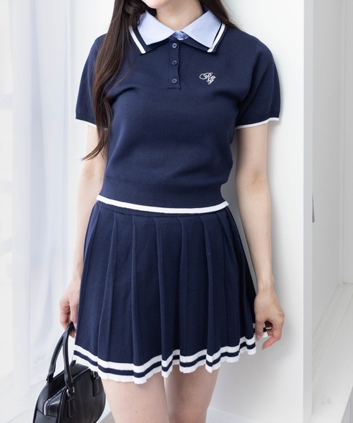 clear（クリア）の「ダブルカラーポロニット&スカートセットアップ