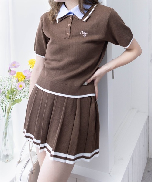 clear（クリア）の「ダブルカラーポロニット&スカートセットアップ