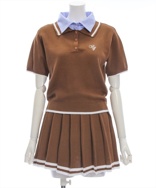 clear（クリア）の「ダブルカラーポロニット&スカートセットアップ