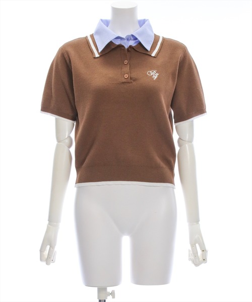 clear（クリア）の「ダブルカラーポロニット&スカートセットアップ［韓国 カジュアル ガーリー］（ワンピース・レディース・ネイビー/杢グレー/ブラウン・F）」の7枚目の写真