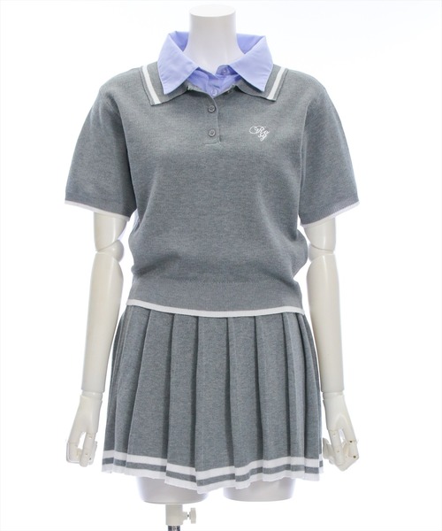 clear（クリア）の「ダブルカラーポロニット&スカートセットアップ