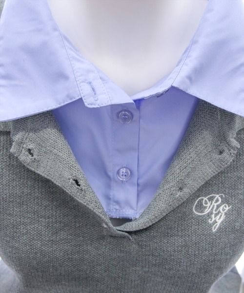 clear（クリア）の「ダブルカラーポロニット&スカートセットアップ［韓国 カジュアル ガーリー］（ワンピース・レディース・ネイビー/杢グレー/ブラウン・F）」の20枚目の写真