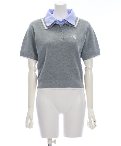 clear（クリア）の「ダブルカラーポロニット&スカートセットアップ［韓国 カジュアル ガーリー］（ワンピース・レディース・ネイビー/杢グレー/ブラウン・F）」の8枚目の写真