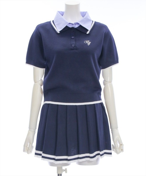 clear（クリア）の「ダブルカラーポロニット&スカートセットアップ