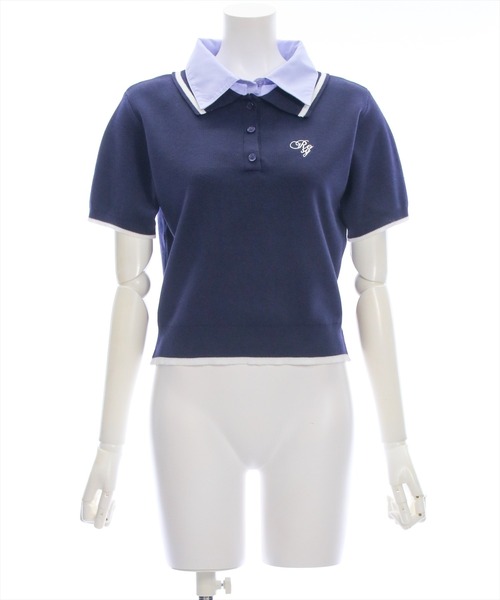 clear（クリア）の「ダブルカラーポロニット&スカートセットアップ［韓国 カジュアル ガーリー］（ワンピース・レディース・ネイビー/杢グレー/ブラウン・F）」の6枚目の写真