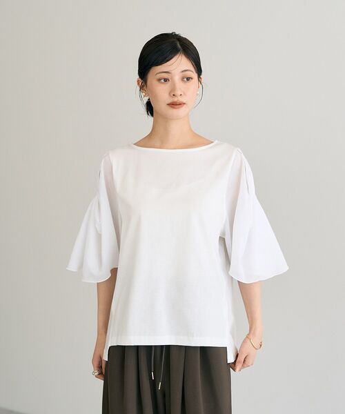 YECCA VECCA（イェッカヴェッカ）の「シアースリーブカットソー（Tシャツ/カットソー・レディース・オフホワイト/チャコールグレー/ブラック・FREE）」の5枚目の写真