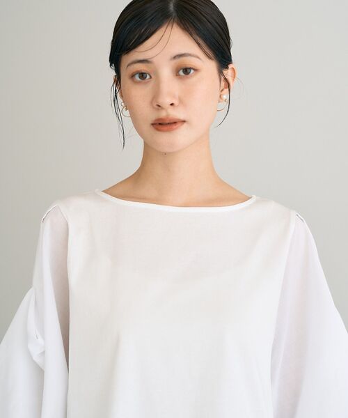 YECCA VECCA（イェッカヴェッカ）の「シアースリーブカットソー（Tシャツ/カットソー・レディース・オフホワイト/チャコールグレー/ブラック・FREE）」の9枚目の写真