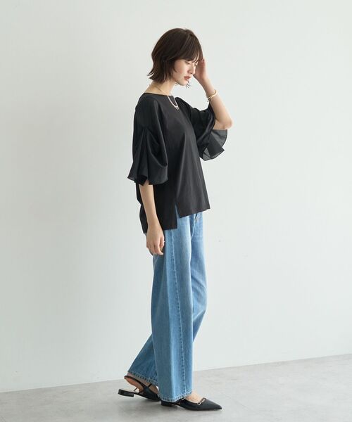 YECCA VECCA（イェッカヴェッカ）の「シアースリーブカットソー（Tシャツ/カットソー・レディース・オフホワイト/チャコールグレー/ブラック・FREE）」の21枚目の写真