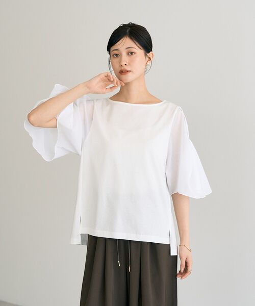 YECCA VECCA（イェッカヴェッカ）の「シアースリーブカットソー（Tシャツ/カットソー・レディース・オフホワイト/チャコールグレー/ブラック・FREE）」の2枚目の写真