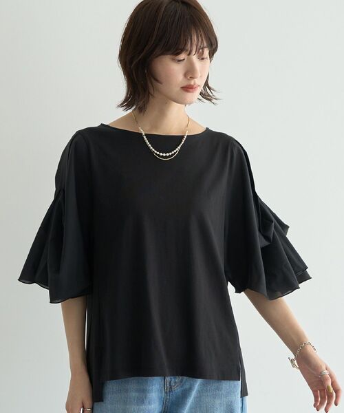 YECCA VECCA（イェッカヴェッカ）の「シアースリーブカットソー（Tシャツ/カットソー・レディース・オフホワイト/チャコールグレー/ブラック・FREE）」の3枚目の写真