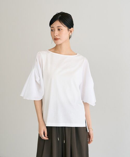 YECCA VECCA（イェッカヴェッカ）の「シアースリーブカットソー（Tシャツ/カットソー・レディース・オフホワイト/チャコールグレー/ブラック・FREE）」の4枚目の写真