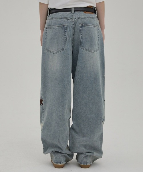 waikeiデニムパンツ セール】Patchwork Like Wide Denim Pants / パッチワーク加工
