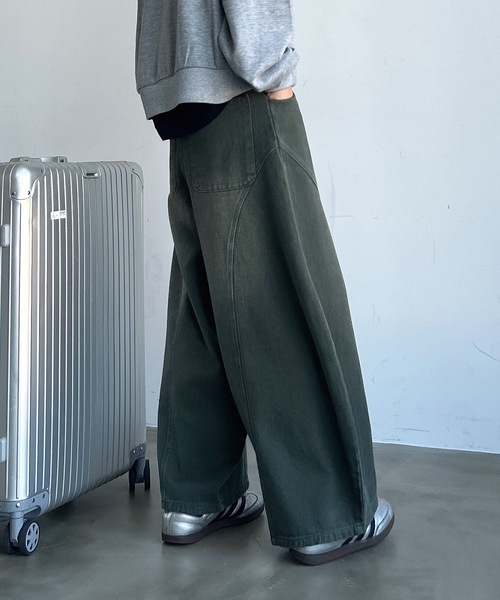 MandO（Auntie Rosa）（エムオー）の「アソートウォッシュドワイド切り替えバルーンワイドパンツ（デニムパンツ・メンズ・グレー/グリーン系カモフラージュ/カーキ/ブラック・LARGE/MEDIUM/SMALL）」の11枚目の写真