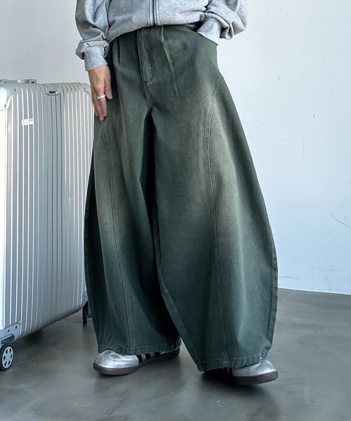 MandO（Auntie Rosa）（エムオー）の「アソートウォッシュドワイド切り替えバルーンワイドパンツ（デニムパンツ・メンズ・グレー/グリーン系カモフラージュ/カーキ/ブラック・LARGE/MEDIUM/SMALL）」の18枚目の写真