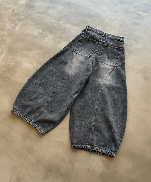 MandO（Auntie Rosa）（エムオー）の「アソートウォッシュドワイド切り替えバルーンワイドパンツ（デニムパンツ・メンズ・グレー/グリーン系カモフラージュ/カーキ/ブラック・LARGE/MEDIUM/SMALL）」の6枚目の写真