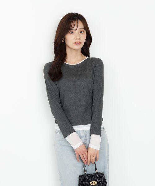 PROPORTION BODY DRESSING（プロポーションボディドレッシング）の「＜ウォッシャブル＞レイヤード風テレコ / 1215260802（Tシャツ/カットソー・レディース・グレー系その他/ホワイト系その他/ネイビー・FREE）」の4枚目の写真