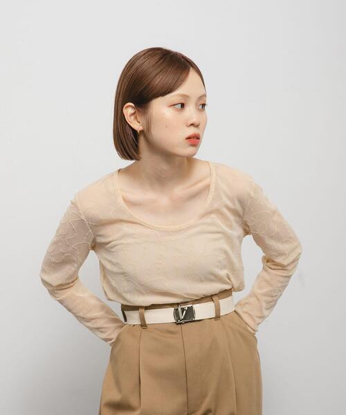 KBF(ケイビーエフ)の「フロッキーウェーブカットソー(Tシャツ/カットソー・レディース・ブラック/ベージュ/グレー・ONE)」の7枚目の写真