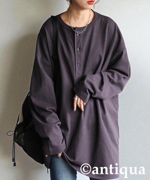 ヘンリーネックバスクロンT（Tシャツ/カットソー）｜antiqua