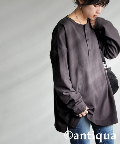 antiqua(アンティカ)の「ヘンリーネックバスクロンT(Tシャツ/カットソー・レディース・アッシュグレー/ネイビー/ホワイト/カーキ/ブラック・R/P)」の21枚目の写真