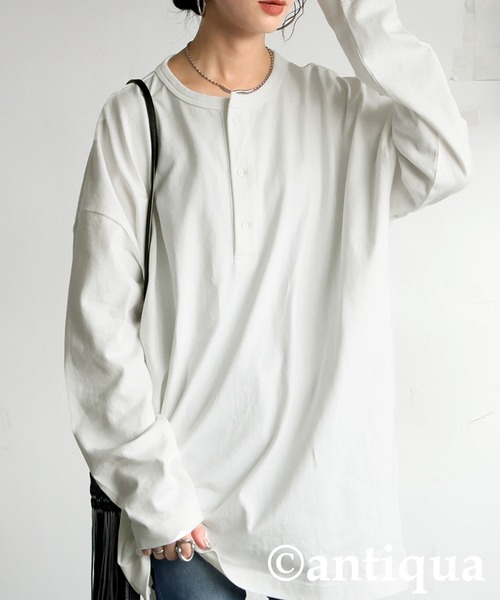 antiqua(アンティカ)の「ヘンリーネックバスクロンT(Tシャツ/カットソー・レディース・アッシュグレー/ネイビー/ホワイト/カーキ/ブラック・R/P)」の8枚目の写真