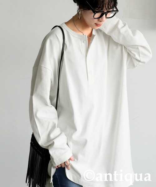 antiqua(アンティカ)の「ヘンリーネックバスクロンT(Tシャツ/カットソー・レディース・アッシュグレー/ネイビー/ホワイト/カーキ/ブラック・R/P)」の9枚目の写真