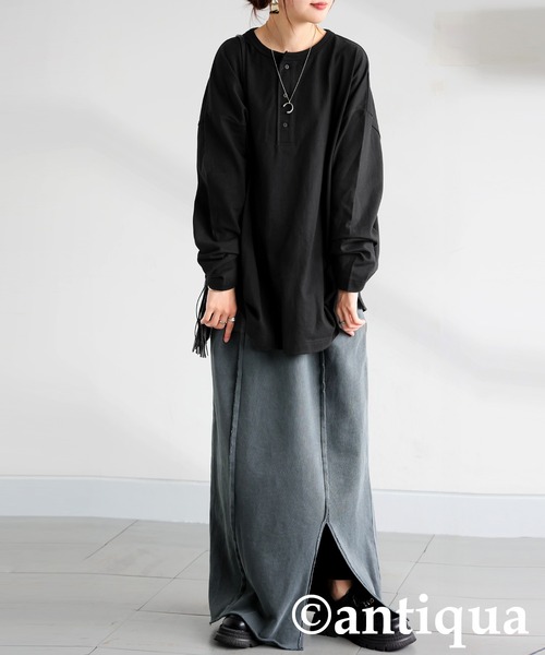 antiqua(アンティカ)の「ヘンリーネックバスクロンT(Tシャツ/カットソー・レディース・アッシュグレー/ネイビー/ホワイト/カーキ/ブラック・R/P)」の13枚目の写真