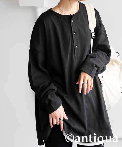antiqua(アンティカ)の「ヘンリーネックバスクロンT(Tシャツ/カットソー・レディース・アッシュグレー/ネイビー/ホワイト/カーキ/ブラック・R/P)」の14枚目の写真