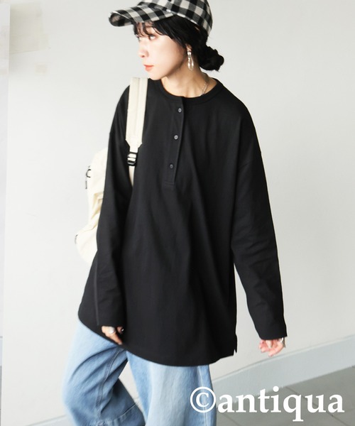 antiqua(アンティカ)の「ヘンリーネックバスクロンT(Tシャツ/カットソー・レディース・アッシュグレー/ネイビー/ホワイト/カーキ/ブラック・R/P)」の16枚目の写真