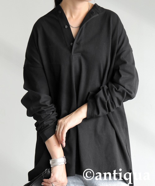antiqua(アンティカ)の「ヘンリーネックバスクロンT(Tシャツ/カットソー・レディース・アッシュグレー/ネイビー/ホワイト/カーキ/ブラック・R/P)」の17枚目の写真