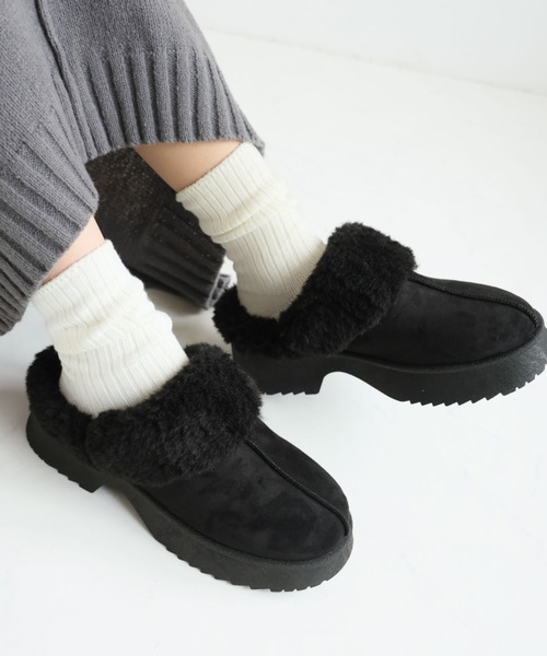 VIVIAN（ヴィヴィアン）の「もふぽか厚底チャンキーヒールサボムートンブーツ（ブーツ・レディース・ブラック/キャメル/ベージュ・LL/S/M/L）」の6枚目の写真