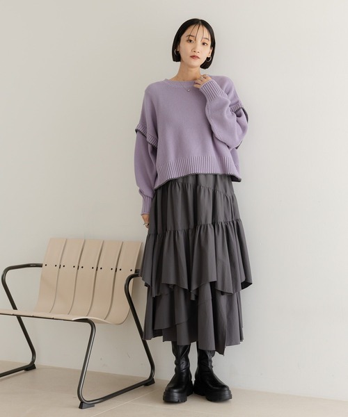 LOWRYS FARM（ローリーズファーム）の「ティアードイレヘムスカート　576730（スカート・レディース・ブラック/ブラウン/アイボリー/グリーン/チャコールグレー・FREE）」の6枚目の写真