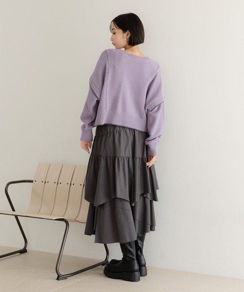 LOWRYS FARM（ローリーズファーム）の「ティアードイレヘムスカート　576730（スカート・レディース・ブラック/ブラウン/アイボリー/グリーン/チャコールグレー・FREE）」の7枚目の写真