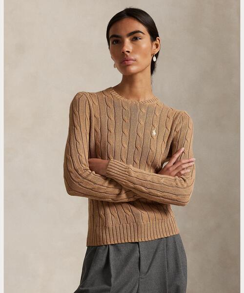 かみゆポロラルフローレン　ケーブルニット　ハーフジップ　ブラウン L ケーブル ウールカシミヤ ハーフジップ セーター（ニット/セーター