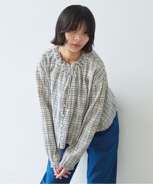 bulle de savon（ビュルデサボン）の「△ちぢみcheck ブラウス（シャツ/ブラウス・レディース・キナリ/ピンク・FREE）」の6枚目の写真