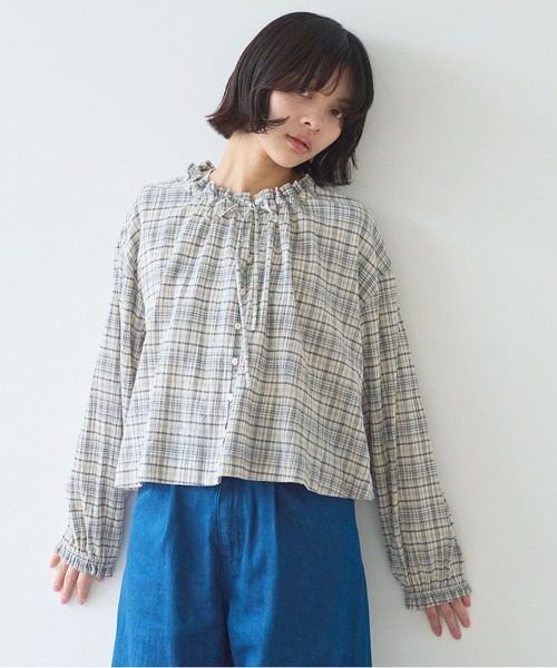 bulle de savon（ビュルデサボン）の「△ちぢみcheck ブラウス（シャツ/ブラウス・レディース・キナリ/ピンク・FREE）」の3枚目の写真