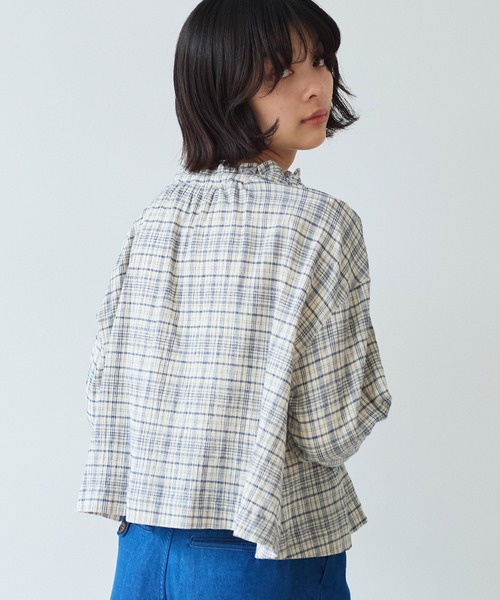 bulle de savon（ビュルデサボン）の「△ちぢみcheck ブラウス（シャツ/ブラウス・レディース・キナリ/ピンク・FREE）」の7枚目の写真