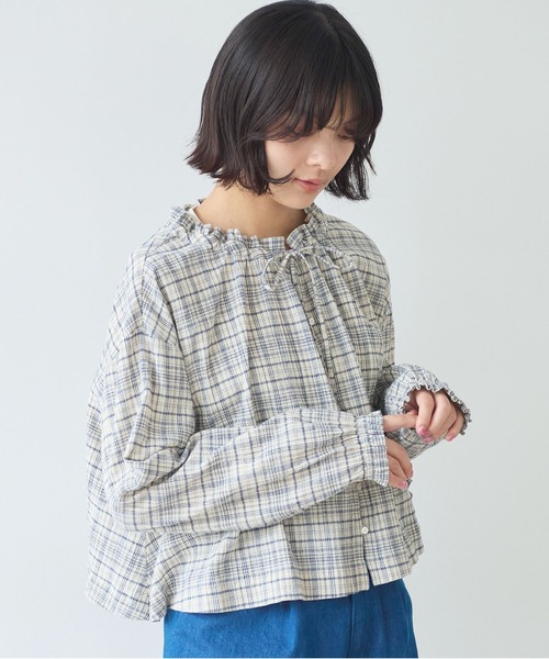 bulle de savon（ビュルデサボン）の「△ちぢみcheck ブラウス（シャツ/ブラウス・レディース・キナリ/ピンク・FREE）」の5枚目の写真