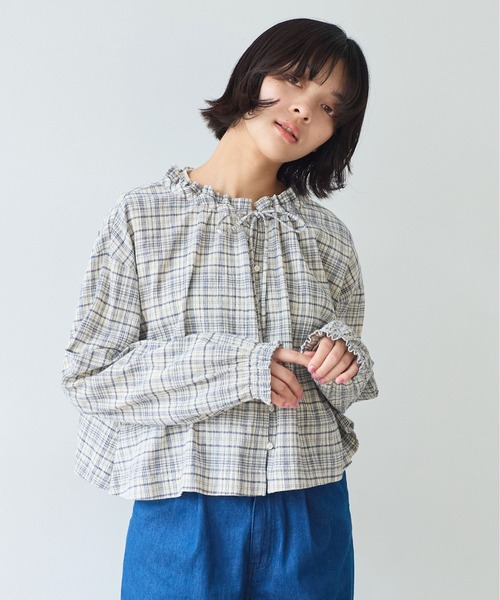 bulle de savon（ビュルデサボン）の「△ちぢみcheck ブラウス（シャツ/ブラウス・レディース・キナリ/ピンク・FREE）」の4枚目の写真