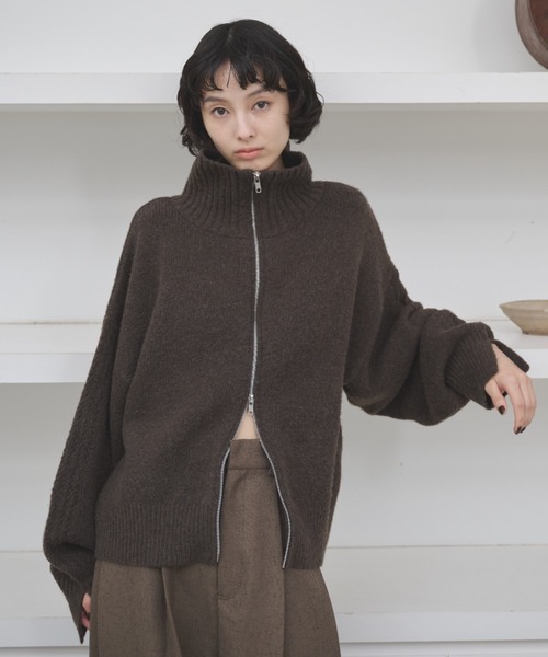 ダブルジップハイネックニットブルゾン（ニット/セーター）｜AIC