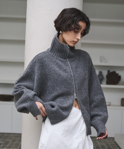 ダブルジップハイネックニットブルゾン（ニット/セーター）｜AIC