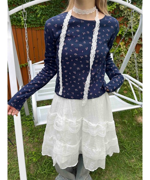 WC（ダブル シー）の「《秋冬新作★》リトルフラワーパターントップス（Tシャツ/カットソー・レディース・ホワイト/ネイビー・FREE）」の12枚目の写真